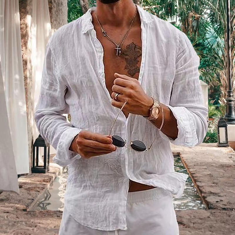 Men's Textured Button Front Long Sleeve Casual Shirt