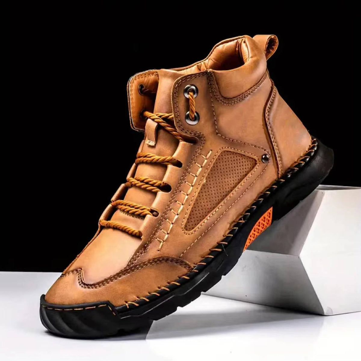 Men's Hand Stitched Ankle High Lace Up Outdoor Boots