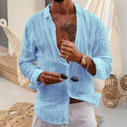 Men's Textured Button Front Long Sleeve Casual Shirt