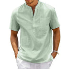 Men's Band Collar Short Sleeve Henley Shirt With Chest