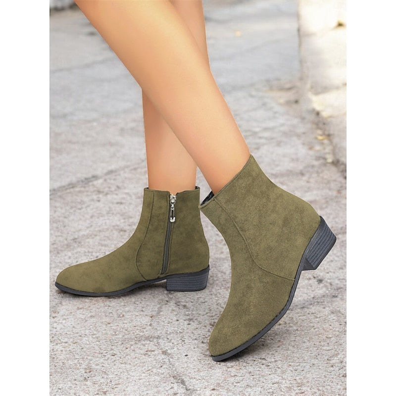 Women's Everyday Zip Booties with Walkable Heel - Green