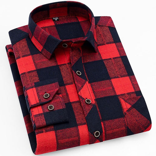 Men's Cool-Weather Button-Front Plaid Shirt - Red