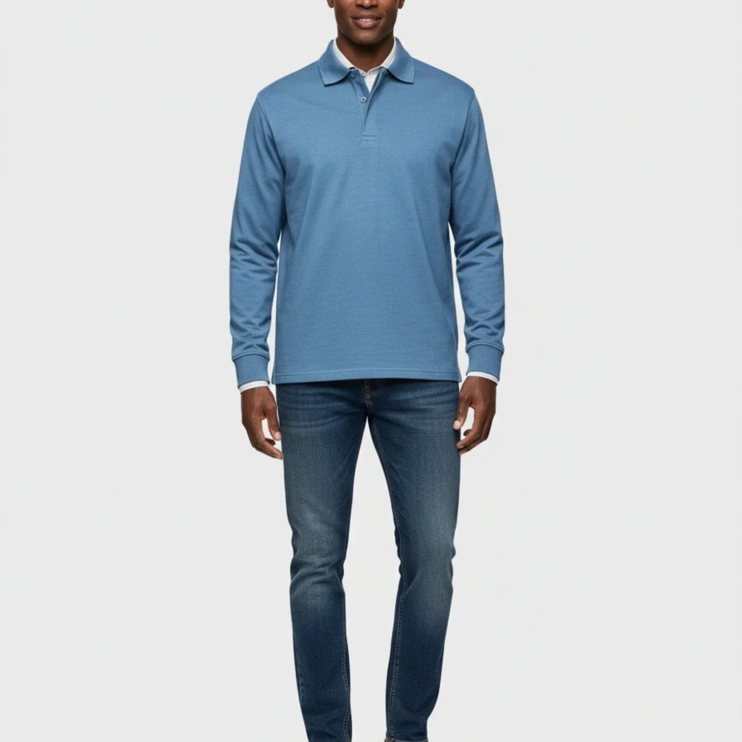 Men's Smart Casual Polo Shirt Long Sleeve Collared Top