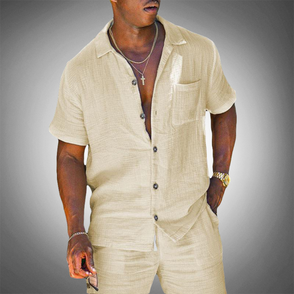 Men's Linen Two Piece Relaxed Fit Shirt and Trouser