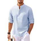 Men's Henley Stand Collar Casual Summer Shirt