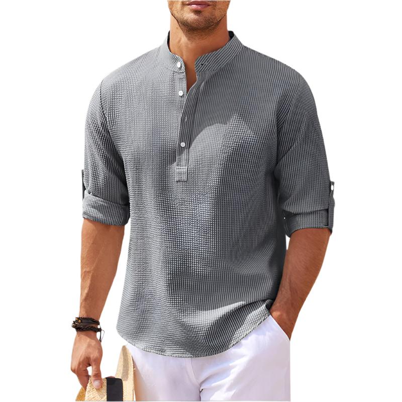 Men's Henley Stand Collar Casual Summer Shirt