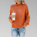 Women's Slouchy Textured Turtleneck Sweater - Orange
