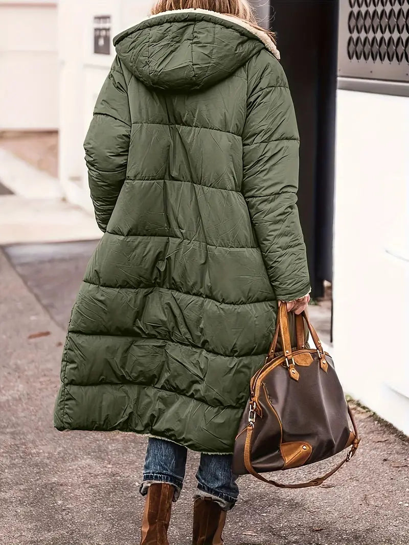 Women's Quilted-to-Sherpa Reversible Winter Coat with Hood