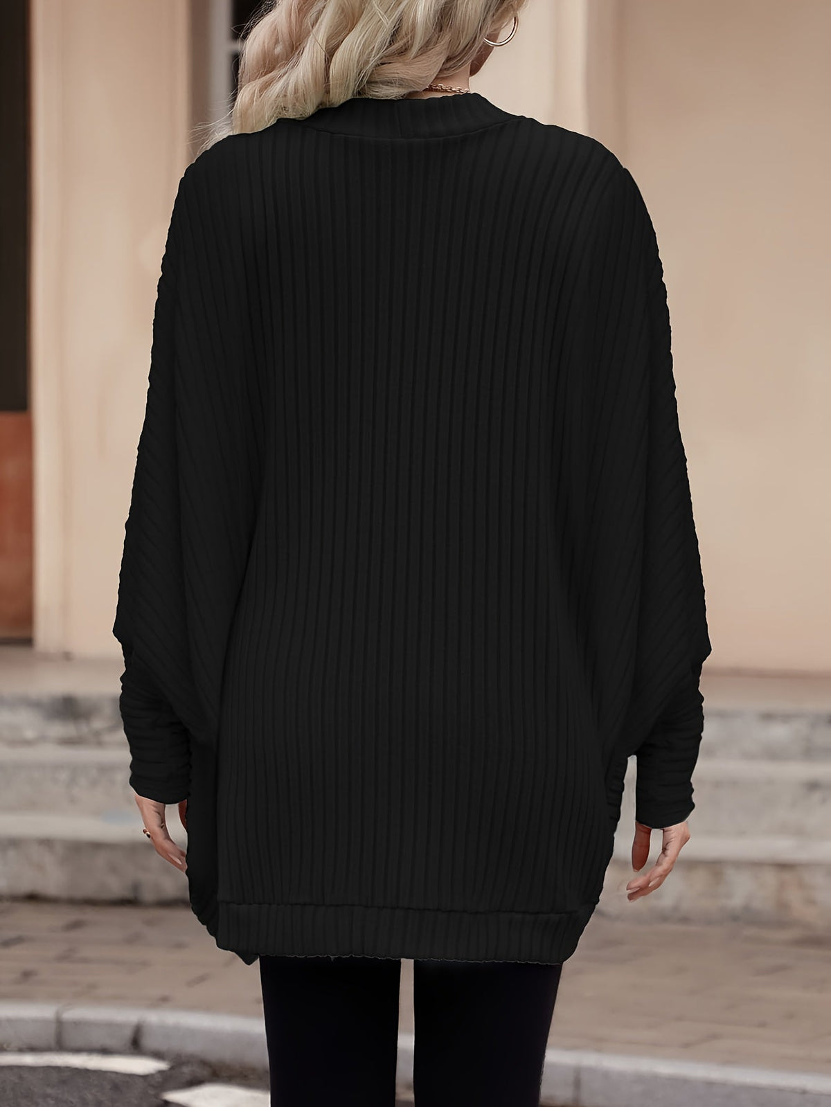 Women's Buttonless Ribbed Drape Cardigan