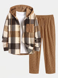 Men's Hooded Flannel Shirt and Corduroy Trouser Set Relaxed