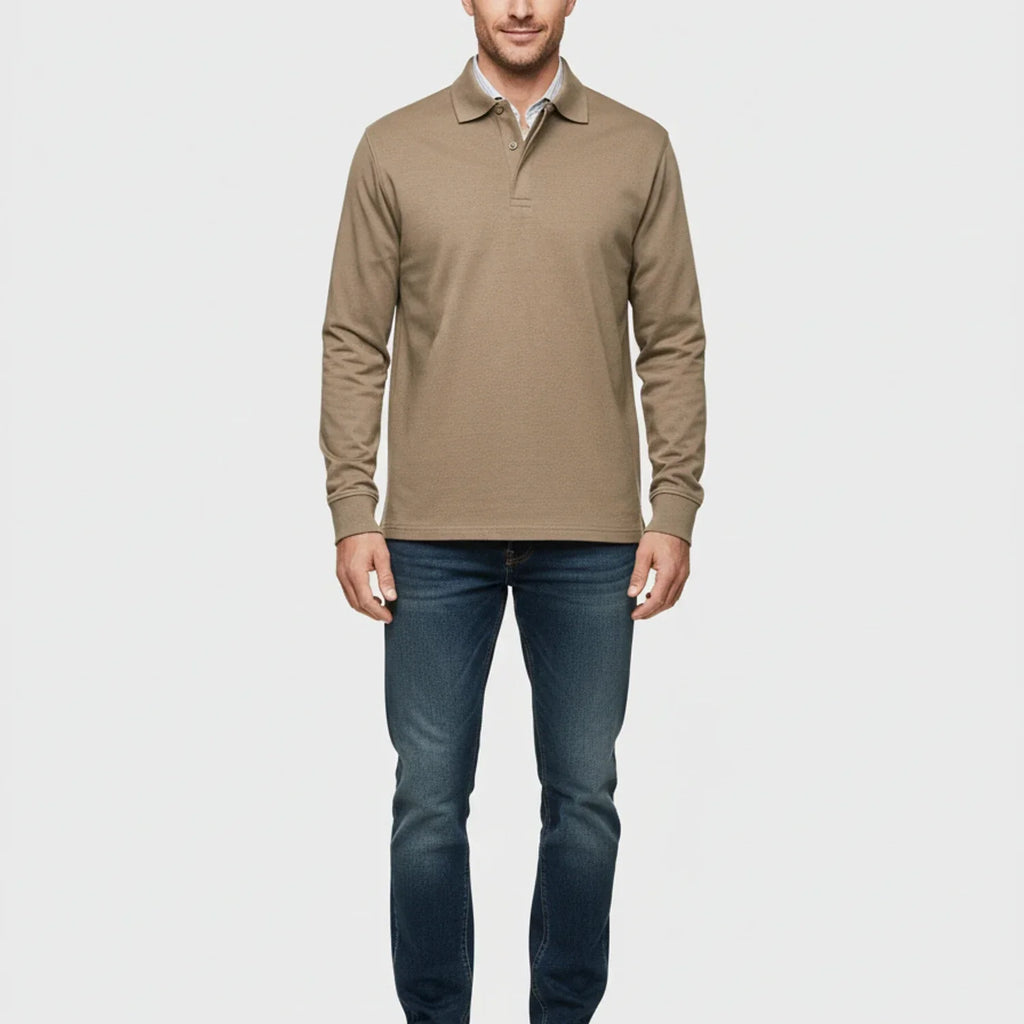 Men's Smart Casual Polo Shirt Long Sleeve Collared Top