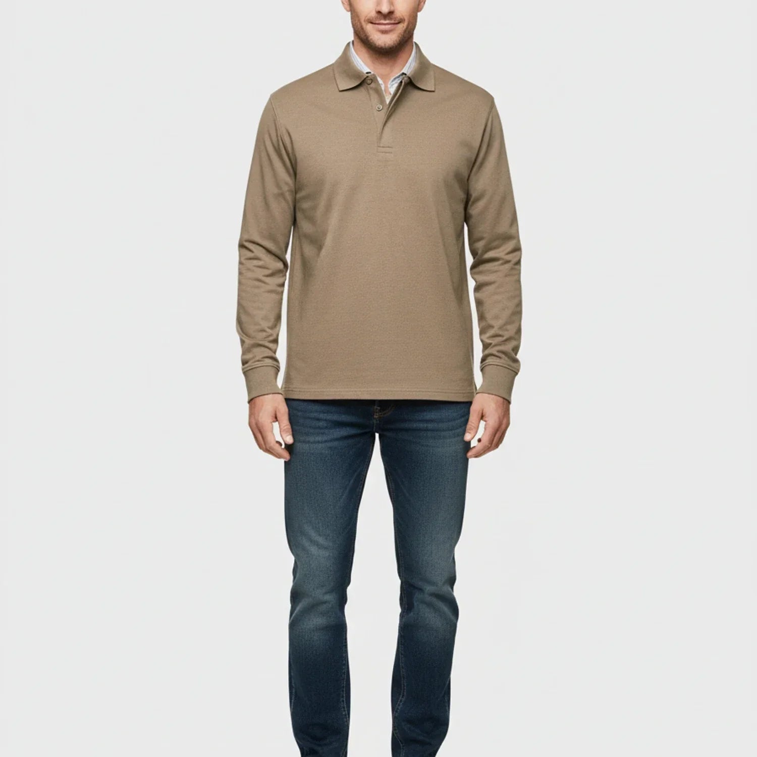 Men's Smart Casual Polo Shirt Long Sleeve Collared Top