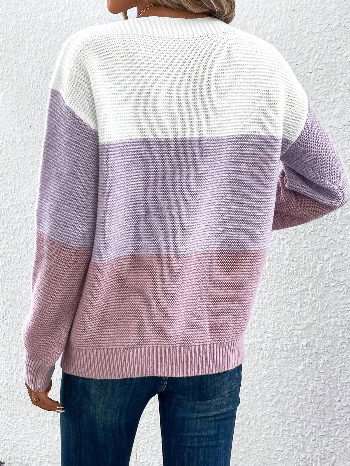 Women's Relaxed Contrast Block Knit Sweater