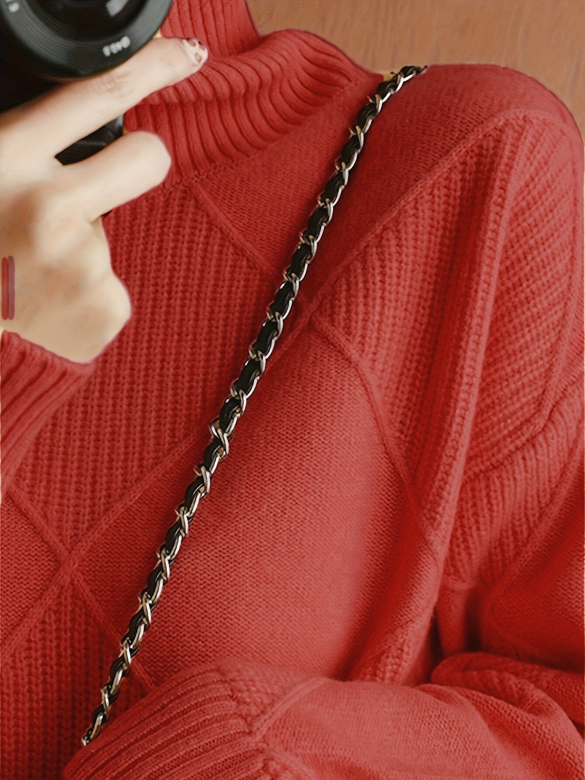 Women's Insulating Knit Turtleneck with Diamond Stitch Detail