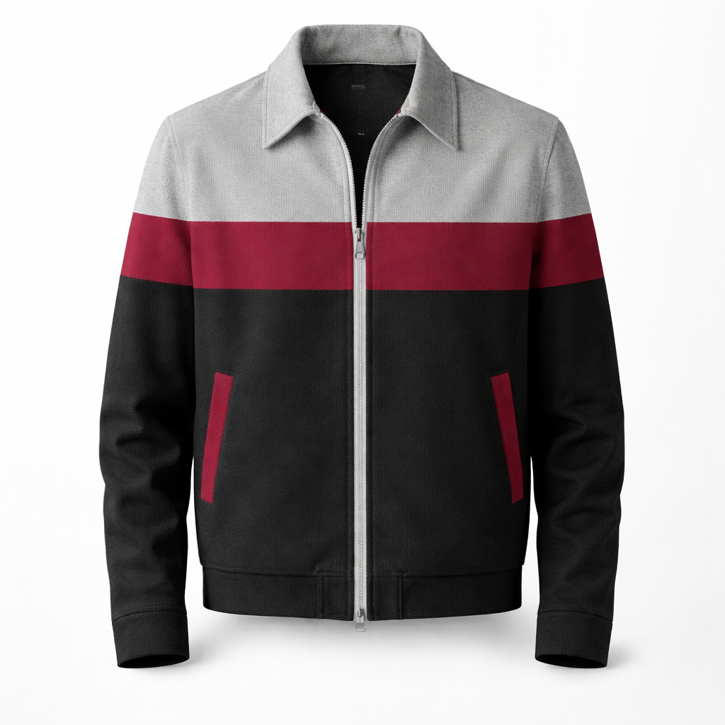 Men's Colourblock Zip Jacket Contrast Panel Casual Outerwear