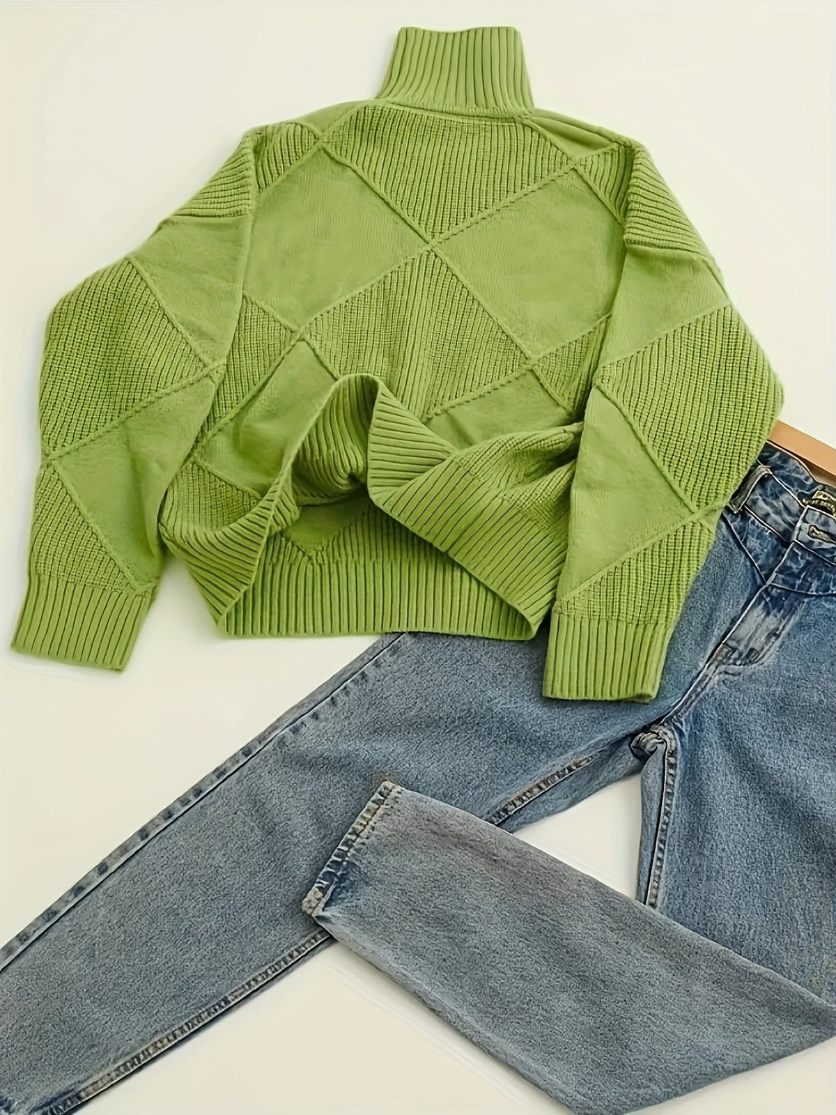 Women's Insulating Knit Turtleneck with Diamond Stitch Detail