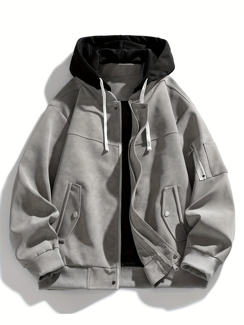 Women's Drawstring Hood Zip Jacket with Ribbed Cuffs and Hem