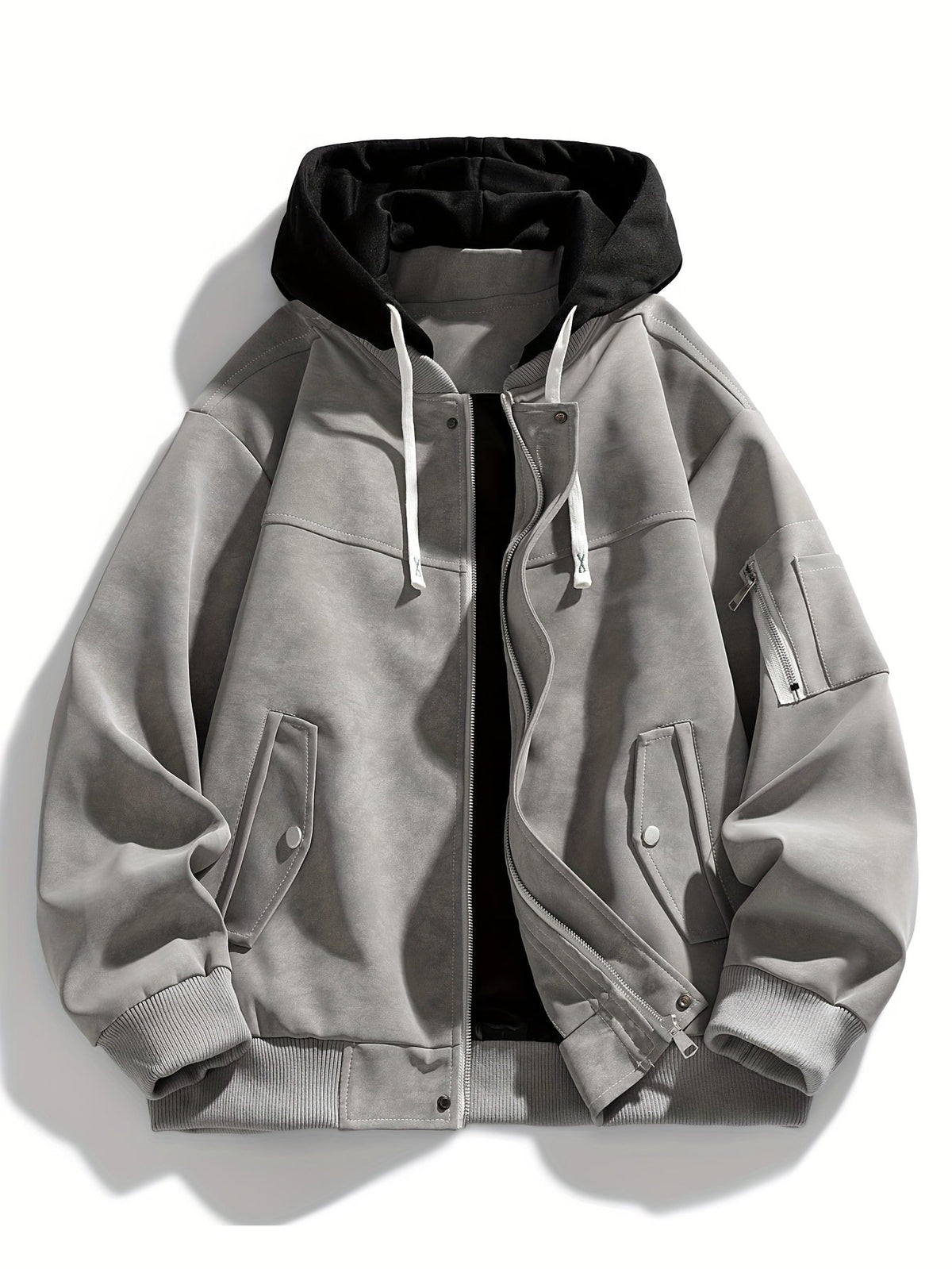 Women's Drawstring Hood Zip Jacket with Ribbed Cuffs and Hem