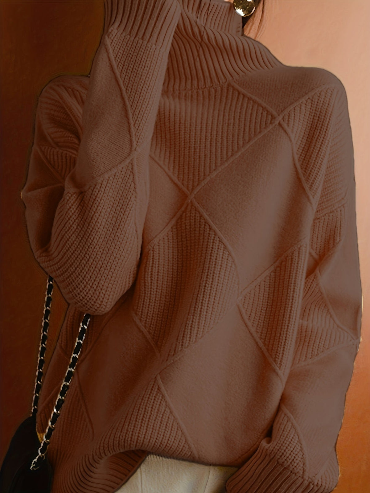 Women's Insulating Knit Turtleneck with Diamond Stitch Detail