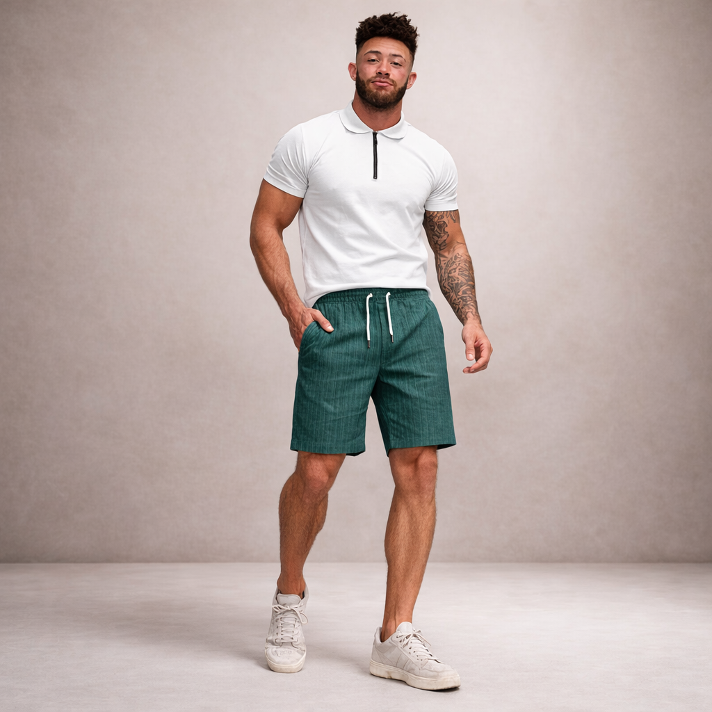 Men's Linen Shorts Drawstring Waist Printed Summer Fit