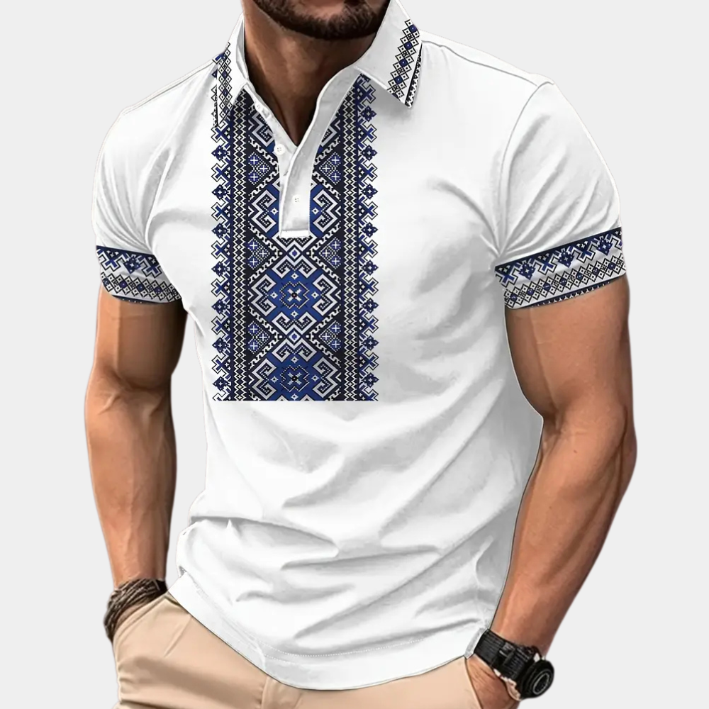 Men's Embroidered Polo Shirt Pattern Detail Slim Fit Casual