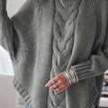 Women's Thick Textured High-Neck Sweater with Cable Detail - Dark Gray
