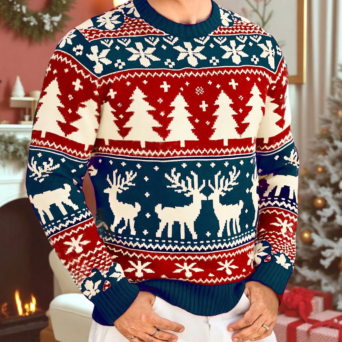 Women's Relaxed Holiday Knit Sweater for Family Gatherings - Blue