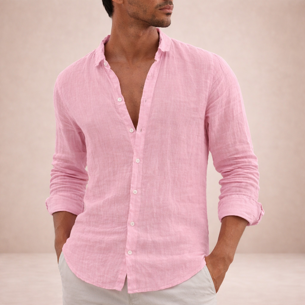 Men's Regular Fit Linen Button Down Casual Shirt