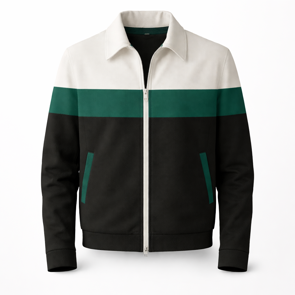 Men's Colourblock Zip Jacket Contrast Panel Casual Outerwear