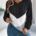 Women's Soft Knit Two-Tone Crew Sweater with Gentle Stretch - Black