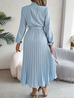 Women's Pleated Midi Dress with High Neck Tie