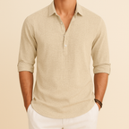 Men's Long Sleeve Polo Shirt Relaxed Fit Button Neck