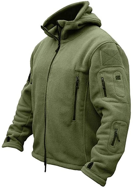 Men's Hooded Fleece Jacket Warm Multi Pocket Outdoor Layer