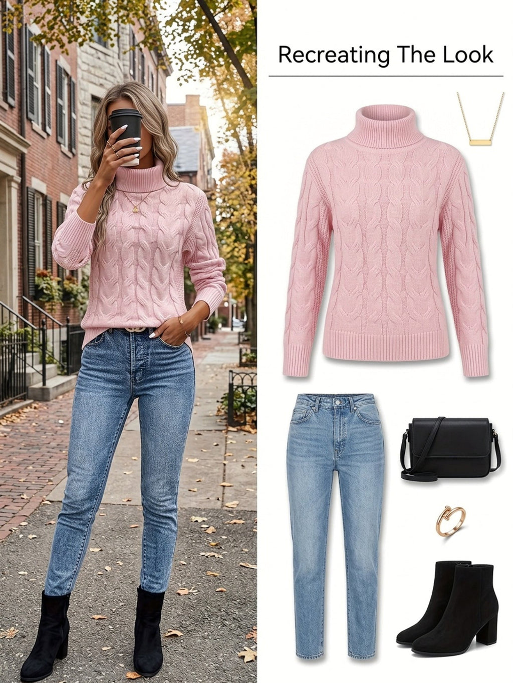Women's Everyday Turtleneck Pullover with Twisted Cable Knit