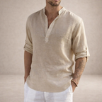 Men's Linen Shirt Open Placket Roll Sleeve Resort Fit