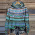 Women's Casual Hooded Knit with Fair Isle Chest Pattern - Blue