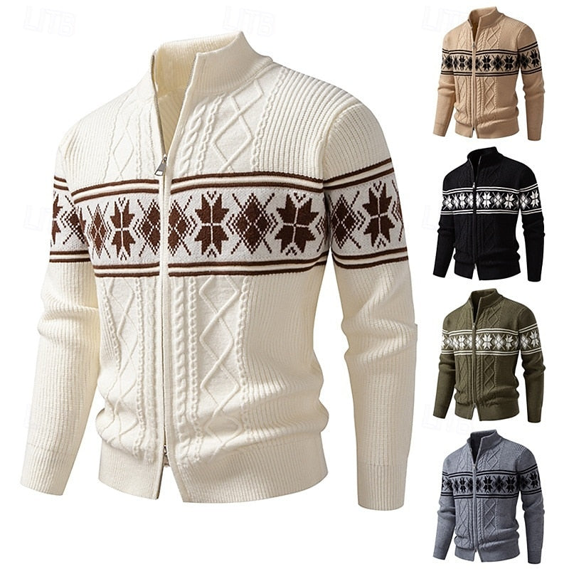 Women's Regular Fit Zip-Front Cardigan in Fair Isle Rib