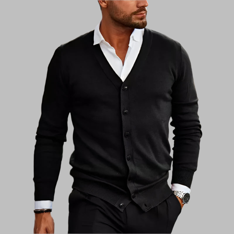 Men's Long Sleeve V Neck Button Up Knit Cardigan