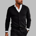 Men's Long Sleeve V Neck Button Up Knit Cardigan