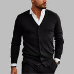 Men's Long Sleeve V Neck Button Up Knit Cardigan