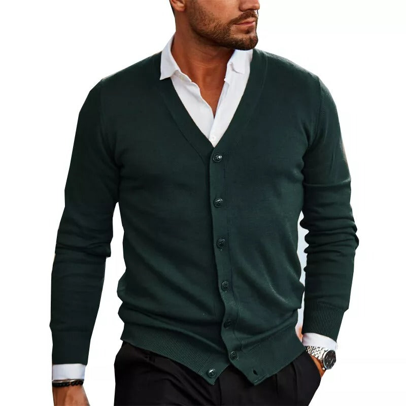 Men's Long Sleeve V Neck Button Up Knit Cardigan