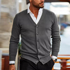 Men's Long Sleeve V Neck Button Up Knit Cardigan