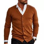 Men's Long Sleeve V Neck Button Up Knit Cardigan