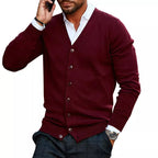 Men's Long Sleeve V Neck Button Up Knit Cardigan