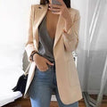 Women's Easy Open-Front Longline Office Blazer - Beige