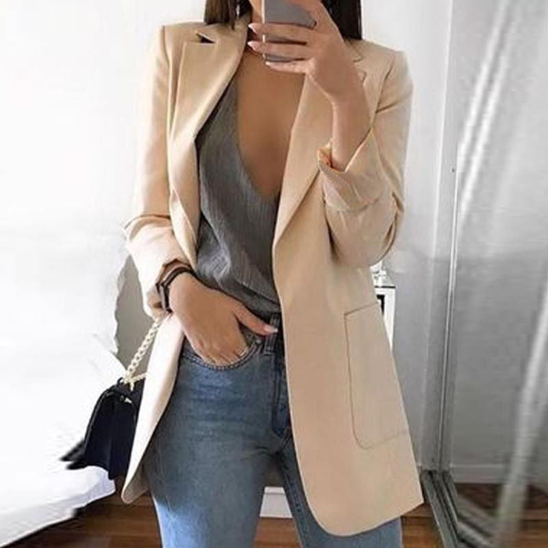 Women's Easy Open-Front Longline Office Blazer - Beige