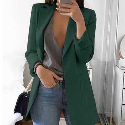 Women's Easy Open-Front Longline Office Blazer - Green