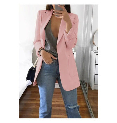 Women's Easy Open-Front Longline Office Blazer - Pink