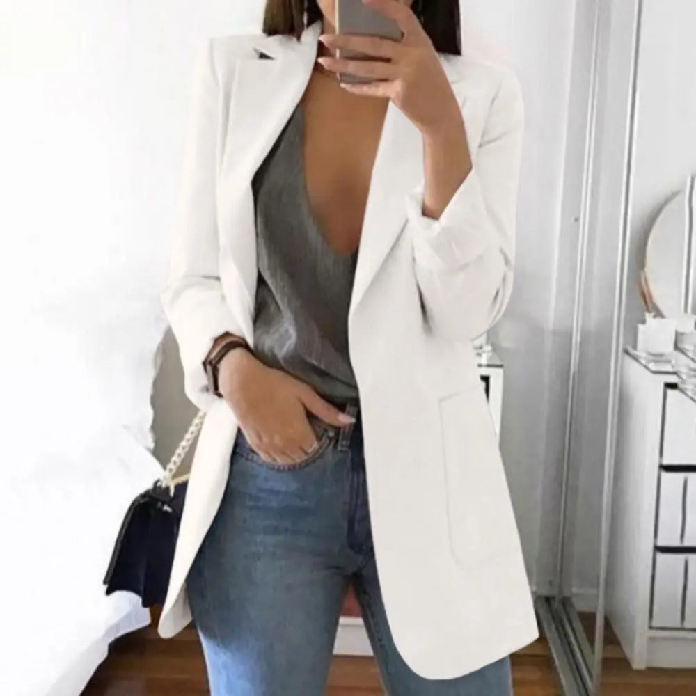 Women's Easy Open-Front Longline Office Blazer - White