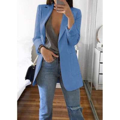 Women's Easy Open-Front Longline Office Blazer - Blue